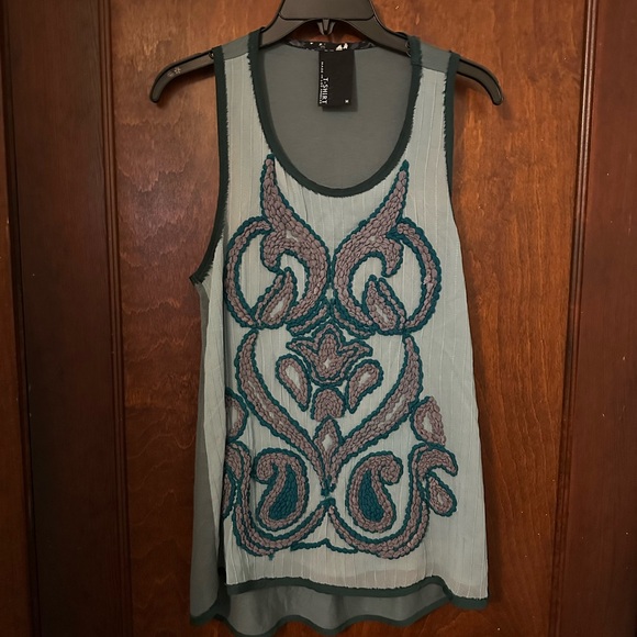Anthropologie DOLAN Acadia Embroidered Tank Top Teal Blue Green Textured M - Picture 3 of 6